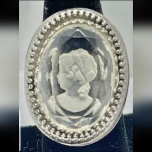 Vintage Silver Intaglio Glass Cameo Ring - Size 8 - EUC